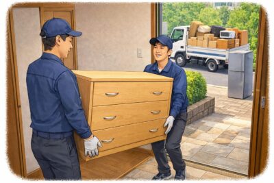 近くの不用品回収業者が不用品を運び出している作業風景