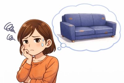 ソファの処分方法に悩む主婦|ソファの処分前に迷っているイメージ