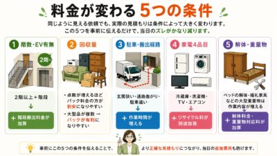 不用品回収料金が変わる５つの条件