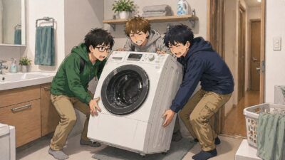 北九州市でドラム式洗濯機を運び出そうとするも苦戦