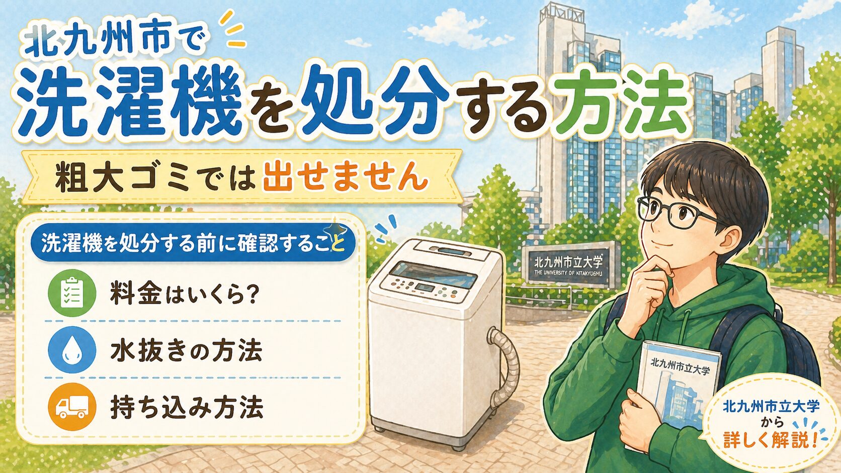 北九州市で洗濯機を処分する方法｜粗大ゴミ不可・料金・水抜き・持ち込みまで解説