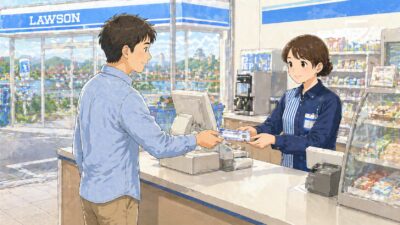 北九州市で粗大ゴミに出すための「粗大ゴミ処理券」を購入する男性