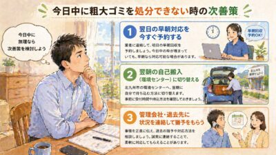北九州市で粗大ゴミの処分が今日中に無理なら次善策