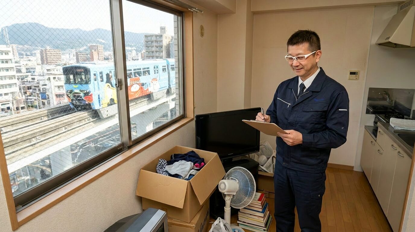 北九州市のワンルームマンションで不用品の見積もりをするイメージ