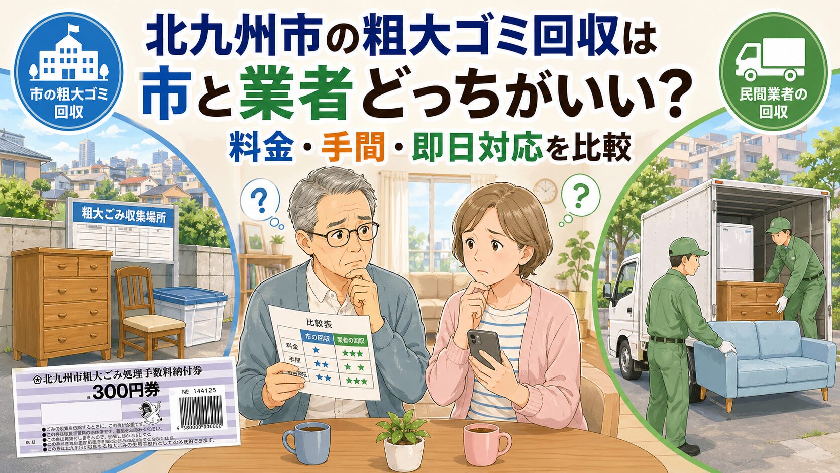 北九州市の粗大ゴミ回収は市と業者どっちがいい？料金・手間・即日対応を比較