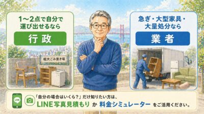 自分で運び出せるなら行政｜急ぎ・大型家具・大量処分なら業者