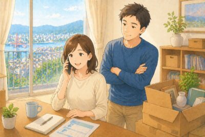 良い業者が見つかり、電話をする妹とそれを見守る兄